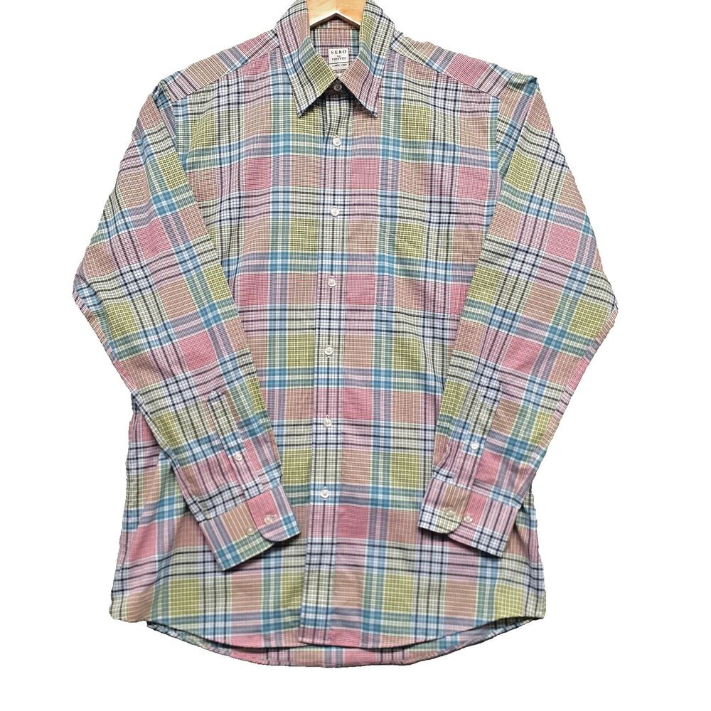 Sero by Forsyth Men's Long Sleeve Shirt Plaid Pink Green Front Pocket Size M